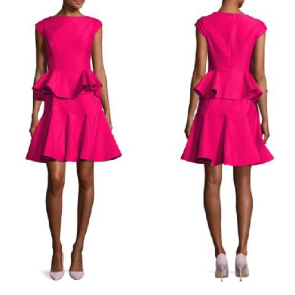 Halston Heritage Fuchsia Peplum Midi Dress